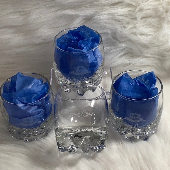 Crown Royal Set of 4 Etched Crystal Low Ball Rocks Glass Whiskey Glasses Barware - Picture 15 of 16